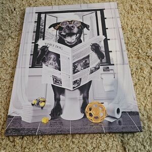 Black Dog Canvas Art - Humorous Bathroom Decor